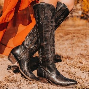 Freebird Wonder knee high cowboy boots in black, size 11